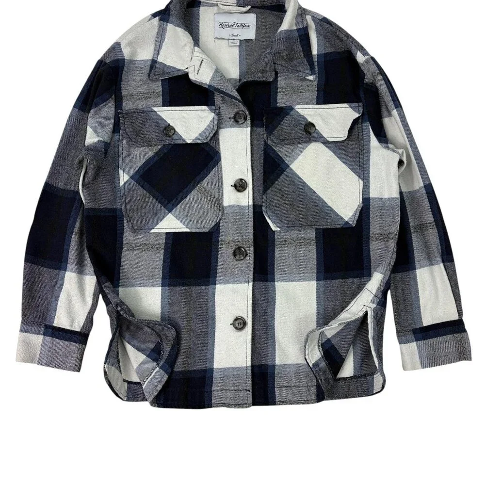 Reserve Fairfax Women’s Plaid Flannel Shacket Blue Gray Button Up Size Small - Picture 4 of 13